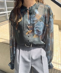 Ameri(A)JACQUARD FLOWER PATTERN SHEER BLOUSE(Vc/uEX)