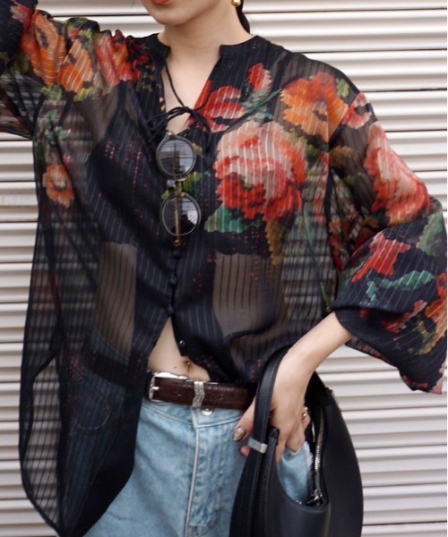 JACQUARD FLOWER PATTERN SHEER BLOUSE（シャツ/ブラウス