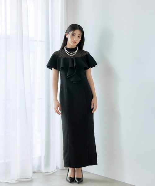 darial(ダリアル)の「【darial】誰からも好かれるきれいめ可愛い / dot flare high neck dress ドット フレア ハイネック ドレス お呼ばれ 結婚式 二次会 成人式 同窓会 セレモニードレス パーティドレス オケージョンドレス(ドレス・レディース・ブラック/モカ・S/M/L)」の2枚目の写真