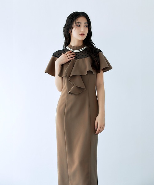 darial(ダリアル)の「【darial】誰からも好かれるきれいめ可愛い / dot flare high neck dress ドット フレア ハイネック ドレス お呼ばれ 結婚式 二次会 成人式 同窓会 セレモニードレス パーティドレス オケージョンドレス(ドレス・レディース・ブラック/モカ・S/M/L)」の1枚目の写真