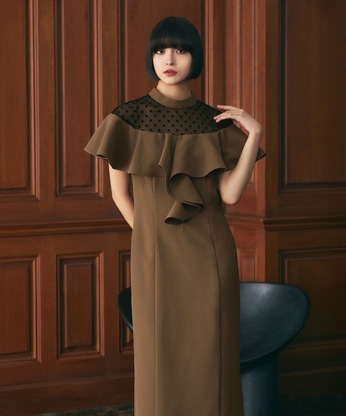darial(ダリアル)の「【darial】誰からも好かれるきれいめ可愛い / dot flare high neck dress ドット フレア ハイネック ドレス お呼ばれ 結婚式 二次会 成人式 同窓会 セレモニードレス パーティドレス オケージョンドレス(ドレス・レディース・ブラック/モカ・S/M/L)」の3枚目の写真