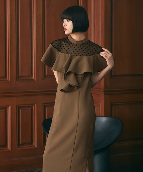 darial(ダリアル)の「【darial】誰からも好かれるきれいめ可愛い / dot flare high neck dress ドット フレア ハイネック ドレス お呼ばれ 結婚式 二次会 成人式 同窓会 セレモニードレス パーティドレス オケージョンドレス(ドレス・レディース・ブラック/モカ・S/M/L)」の6枚目の写真