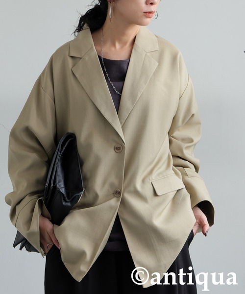 antiqua(アンティカ)の「ダッドテーラージャケット(テーラードジャケット・レディース・ダークグレー/ベージュ/ブラック・ONESIZE)」の3枚目の写真