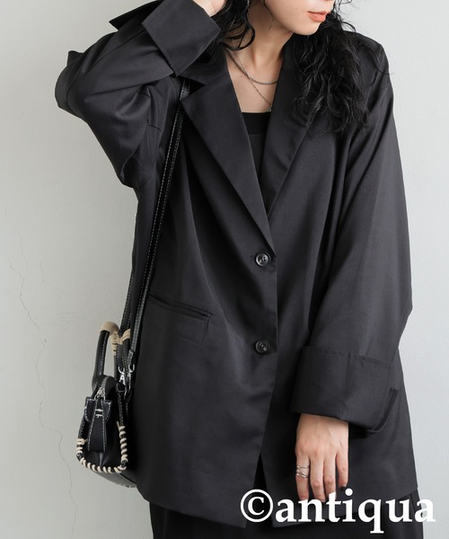 antiqua(アンティカ)の「ダッドテーラージャケット(テーラードジャケット・レディース・ダークグレー/ベージュ/ブラック・ONESIZE)」の2枚目の写真