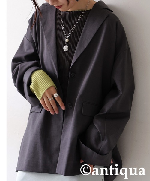antiqua(アンティカ)の「ダッドテーラージャケット(テーラードジャケット・レディース・ダークグレー/ベージュ/ブラック・ONESIZE)」の14枚目の写真