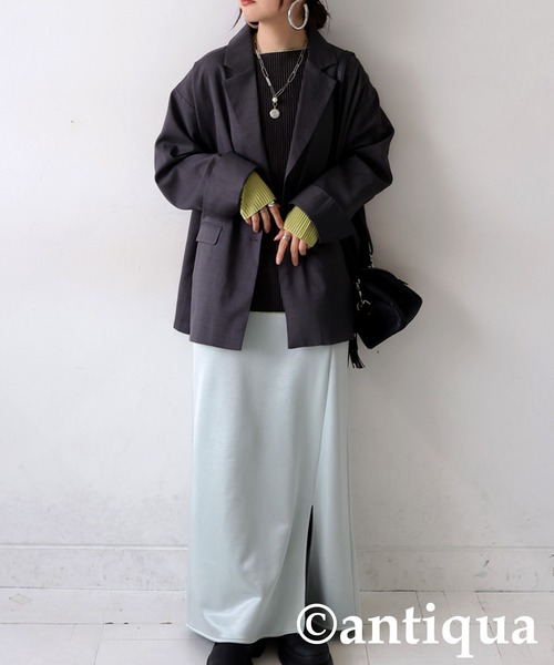 antiqua(アンティカ)の「ダッドテーラージャケット(テーラードジャケット・レディース・ダークグレー/ベージュ/ブラック・ONESIZE)」の15枚目の写真