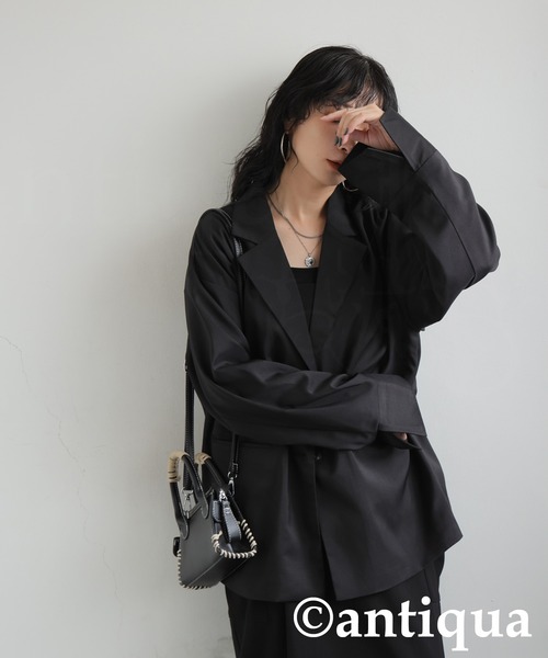 antiqua(アンティカ)の「ダッドテーラージャケット(テーラードジャケット・レディース・ダークグレー/ベージュ/ブラック・ONESIZE)」の6枚目の写真