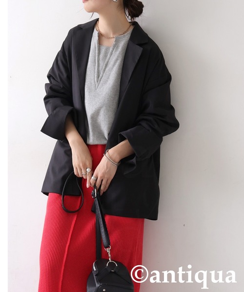 antiqua(アンティカ)の「ダッドテーラージャケット(テーラードジャケット・レディース・ダークグレー/ベージュ/ブラック・ONESIZE)」の7枚目の写真