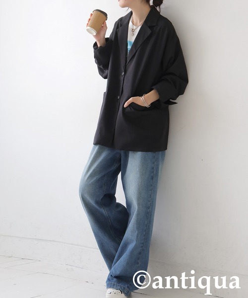 antiqua(アンティカ)の「ダッドテーラージャケット(テーラードジャケット・レディース・ダークグレー/ベージュ/ブラック・ONESIZE)」の11枚目の写真