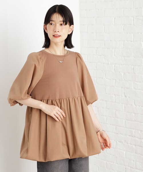 THE SHOP TK (ザ ショップ ティーケー )の「バルーンスリーブペプラムチュニック【洗える】(Tシャツ/カットソー・レディース・ブラック/ブラウン系/オフホワイト・12/13)」の3枚目の写真