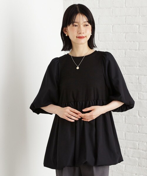 THE SHOP TK (ザ ショップ ティーケー )の「バルーンスリーブペプラムチュニック【洗える】(Tシャツ/カットソー・レディース・ブラック/ブラウン系/オフホワイト・12/13)」の2枚目の写真