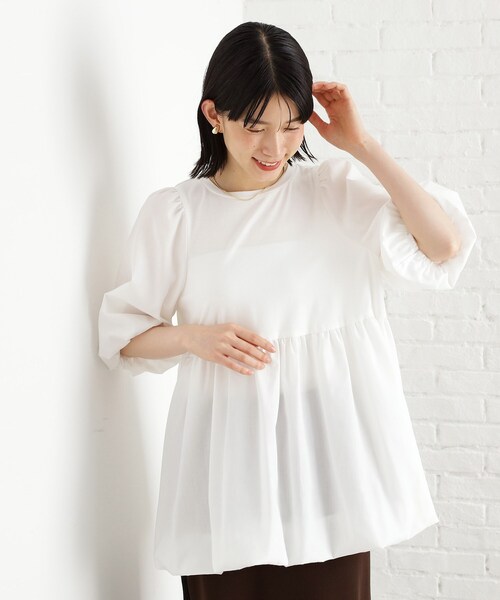 THE SHOP TK (ザ ショップ ティーケー )の「バルーンスリーブペプラムチュニック【洗える】(Tシャツ/カットソー・レディース・ブラック/ブラウン系/オフホワイト・12/13)」の4枚目の写真