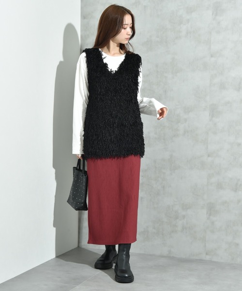 INTERPLANET（インタープラネット）の「ウェーブジャガードナロースカート（スカート・レディース・ブラック/ダークブラウン/ボルドー・FREE）」の4枚目の写真