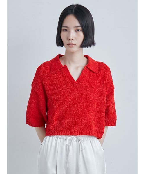 MIESROHE（ミースロエ）の「モールヤーンオープンカラーNT（ニット/セーター・レディース・ホワイト/ブラック/レッド・F）」の3枚目の写真