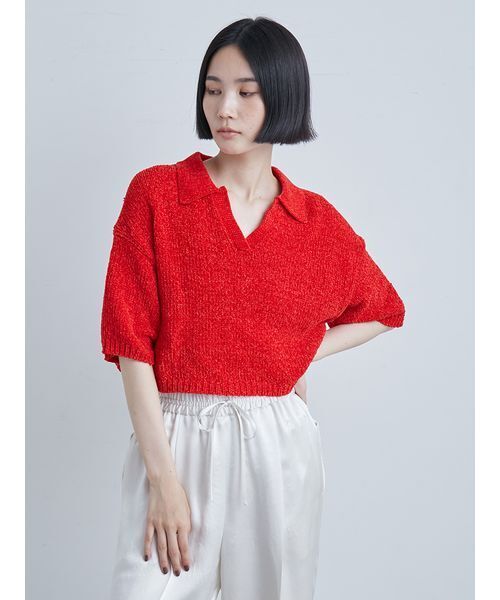 MIESROHE（ミースロエ）の「モールヤーンオープンカラーNT（ニット/セーター・レディース・ホワイト/ブラック/レッド・F）」の14枚目の写真