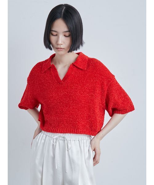 MIESROHE（ミースロエ）の「モールヤーンオープンカラーNT（ニット/セーター・レディース・ホワイト/ブラック/レッド・F）」の15枚目の写真