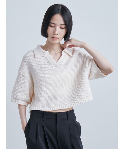 MIESROHE（ミースロエ）の「モールヤーンオープンカラーNT（ニット/セーター・レディース・ホワイト/ブラック/レッド・F）」の20枚目の写真