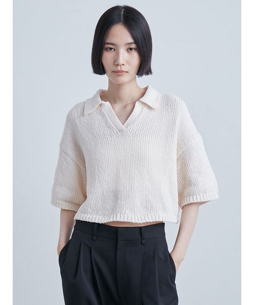 MIESROHE（ミースロエ）の「モールヤーンオープンカラーNT（ニット/セーター・レディース・ホワイト/ブラック/レッド・F）」の21枚目の写真