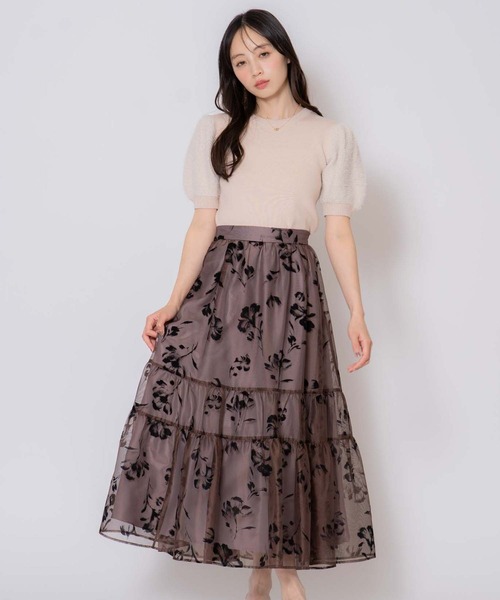 NOELA(ノエラ)の「フラワーフロッキーメッシュスカート(スカート・レディース・ボルドー/オフホワイト/ブラウン・M/S)」の1枚目の写真