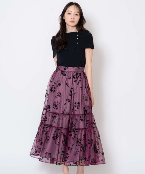 NOELA(ノエラ)の「フラワーフロッキーメッシュスカート(スカート・レディース・ボルドー/オフホワイト/ブラウン・M/S)」の3枚目の写真