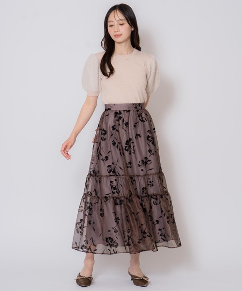 NOELA(ノエラ)の「フラワーフロッキーメッシュスカート(スカート・レディース・ボルドー/オフホワイト/ブラウン・M/S)」の8枚目の写真