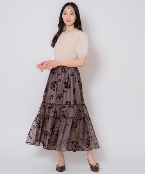 NOELA(ノエラ)の「フラワーフロッキーメッシュスカート(スカート・レディース・ボルドー/オフホワイト/ブラウン・M/S)」の9枚目の写真