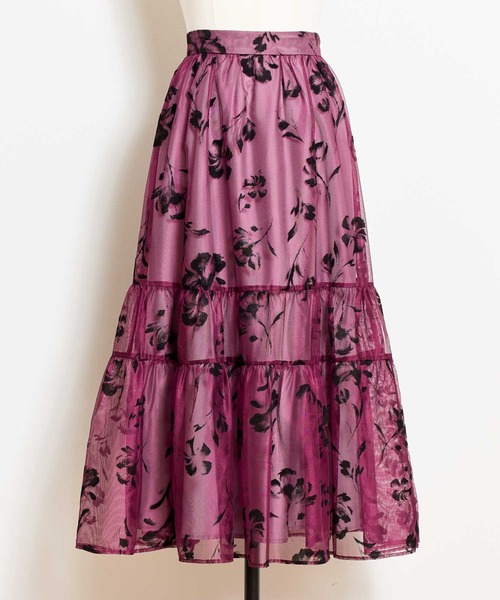 NOELA(ノエラ)の「フラワーフロッキーメッシュスカート(スカート・レディース・ボルドー/オフホワイト/ブラウン・M/S)」の6枚目の写真