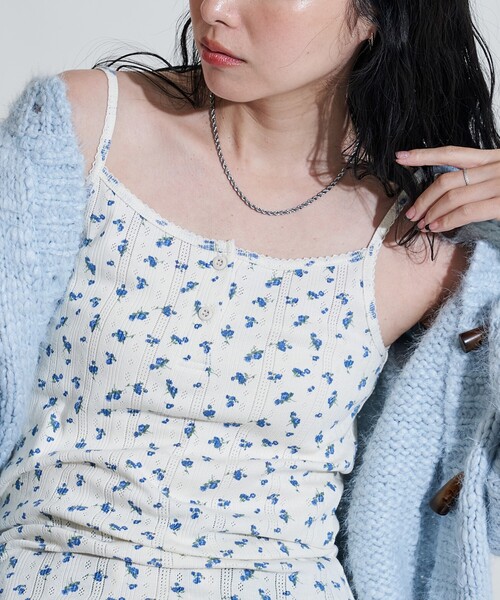 セール】花柄 針抜きフライス ヘンリーネック キャミソール