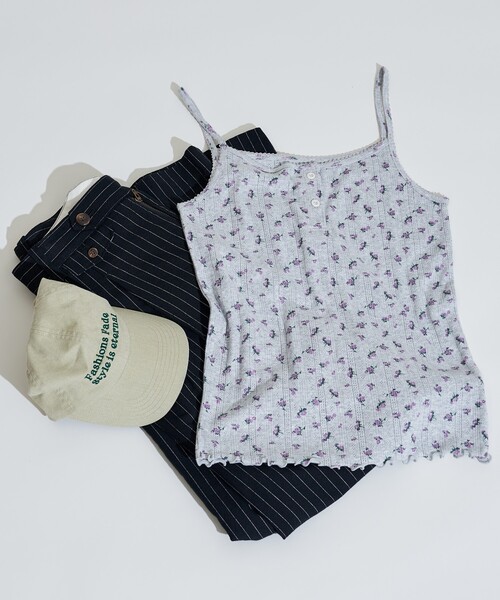 セール】花柄 針抜きフライス ヘンリーネック キャミソール