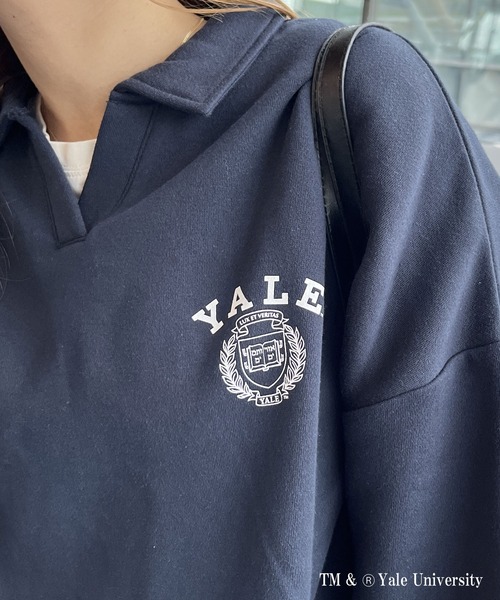 FIRST MOOD（ファーストムード）の「FIRSTMOOD別注【YALE】襟付きオーバーサイズ裏起毛スウェット（スウェット・レディース・オートミール/ネイビー・MEDIUM）」の14枚目の写真