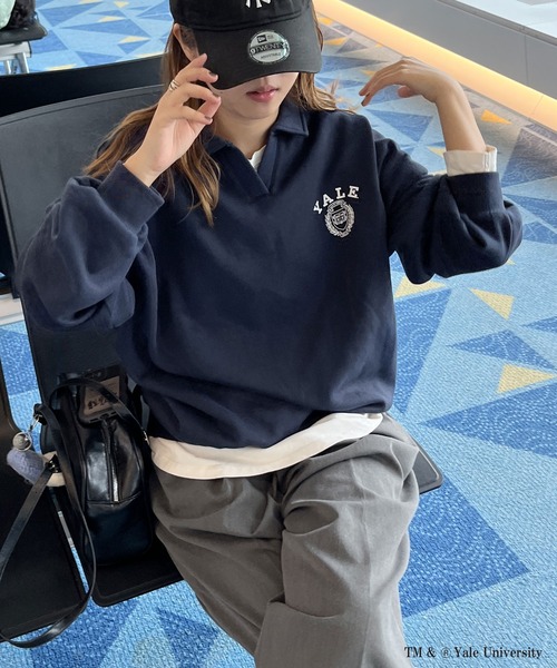 FIRST MOOD（ファーストムード）の「FIRSTMOOD別注【YALE】襟付きオーバーサイズ裏起毛スウェット（スウェット・レディース・オートミール/ネイビー・MEDIUM）」の19枚目の写真