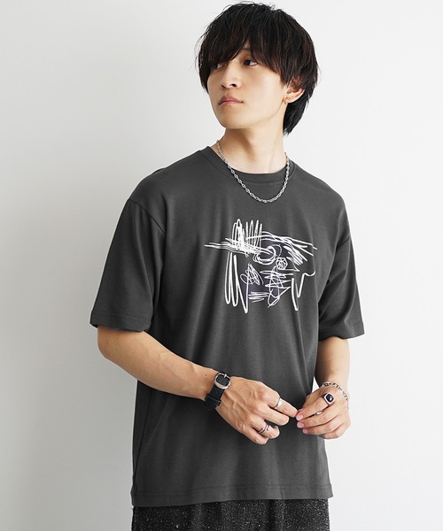 MinoriTY(マイノリティ)の「【MinoriTY】ソフトタッチ×厚手仕立て落書き風箔プリントTシャツ 半袖Tシャツ メンズ 夏服(Tシャツ/カットソー・メンズ・スミクロ/オフホワイト・L/M/S)」の10枚目の写真