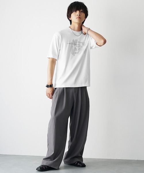 MinoriTY(マイノリティ)の「【MinoriTY】ソフトタッチ×厚手仕立て落書き風箔プリントTシャツ 半袖Tシャツ メンズ 夏服(Tシャツ/カットソー・メンズ・スミクロ/オフホワイト・L/M/S)」の6枚目の写真