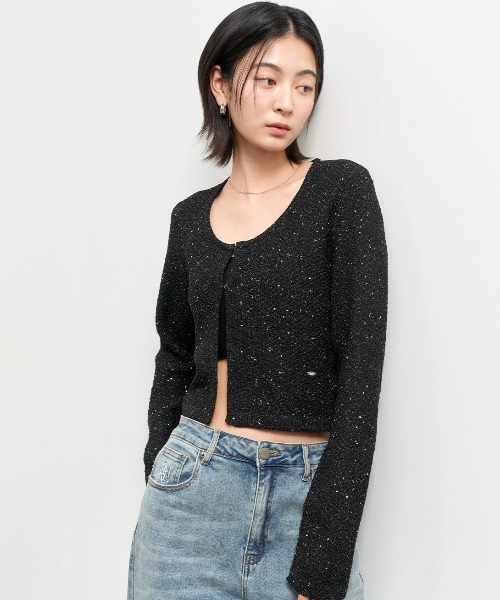 GENERAL IDEA(ジェネラルアイデア)の「GENERAL IDEA/ジェネラルアイディア glitter knit cardigan ニットカーディガン 冬服(カーディガン/ボレロ・レディース・ブラック/グリーン・S/M/L)」の4枚目の写真