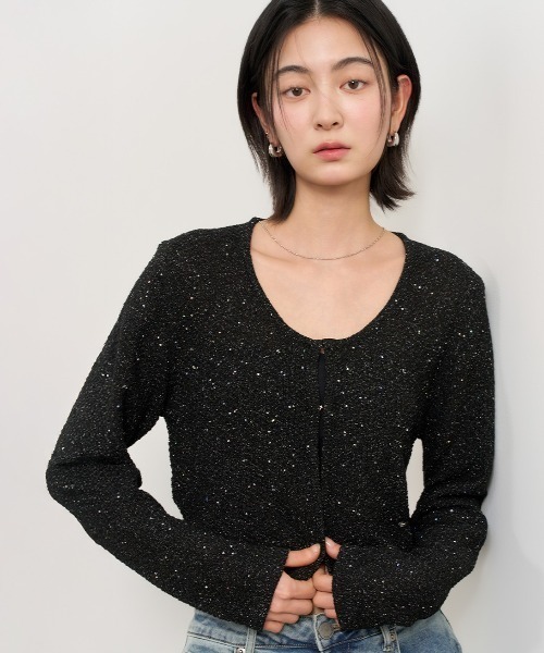 GENERAL IDEA(ジェネラルアイデア)の「GENERAL IDEA/ジェネラルアイディア glitter knit cardigan ニットカーディガン 冬服(カーディガン/ボレロ・レディース・ブラック/グリーン・S/M/L)」の3枚目の写真