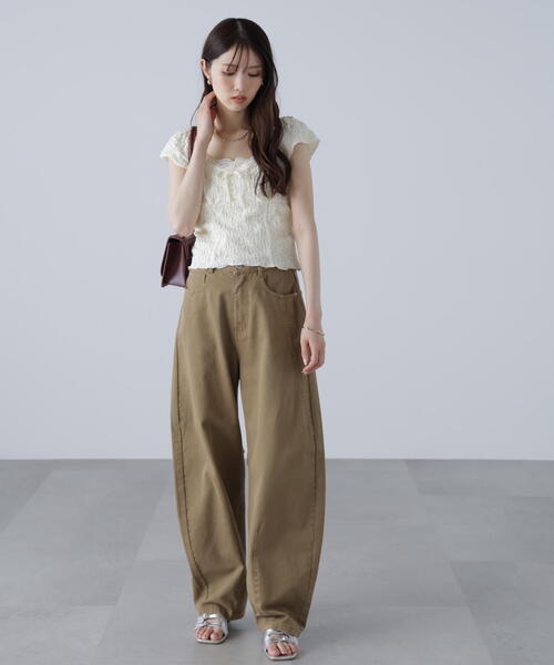 FREE'S MART（フリーズマート）の「◆レーストリムカットジャガードカットソー（Tシャツ/カットソー・レディース・ブラウン/ホワイト・FREE）」の16枚目の写真