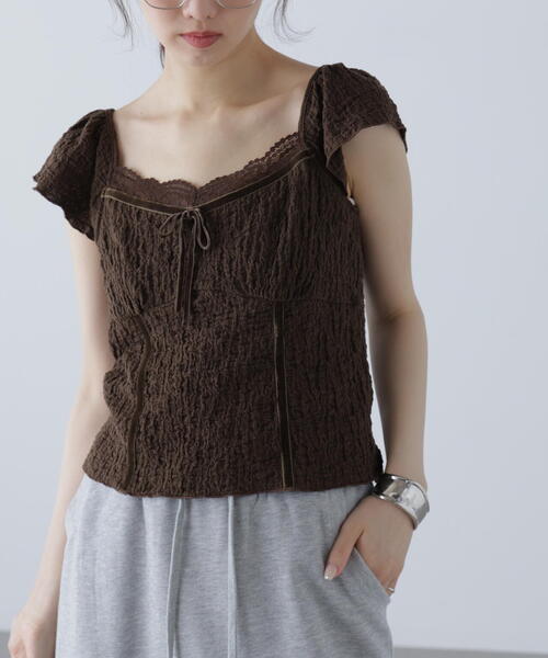 FREE'S MART（フリーズマート）の「◆レーストリムカットジャガードカットソー（Tシャツ/カットソー・レディース・ブラウン/ホワイト・FREE）」の21枚目の写真