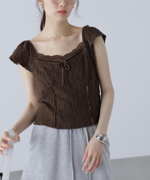 FREE'S MART（フリーズマート）の「◆レーストリムカットジャガードカットソー（Tシャツ/カットソー・レディース・ブラウン/ホワイト・FREE）」の22枚目の写真