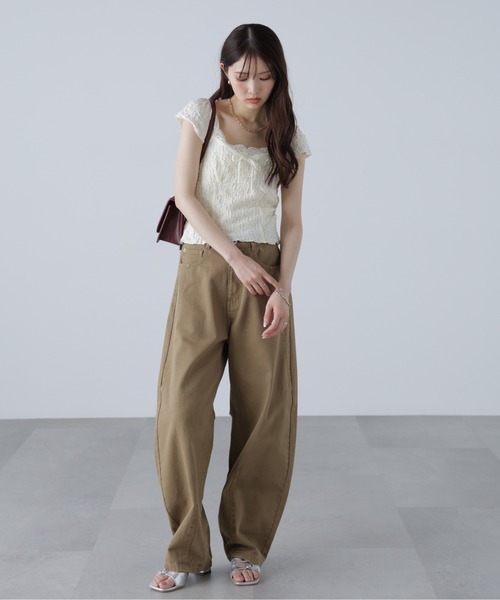 FREE'S MART（フリーズマート）の「◆レーストリムカットジャガードカットソー（Tシャツ/カットソー・レディース・ブラウン/ホワイト・FREE）」の5枚目の写真