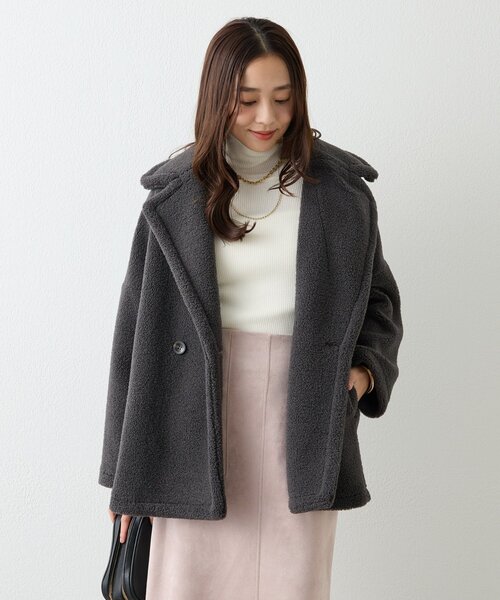 un dix cors（アンディコール）の「《ふんわり上品なこなれ感》ミクロボアコート（ピーコート・レディース・ブラウン/グレー・FREE）」の3枚目の写真