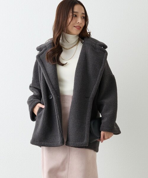 un dix cors（アンディコール）の「《ふんわり上品なこなれ感》ミクロボアコート（ピーコート・レディース・ブラウン/グレー・FREE）」の7枚目の写真