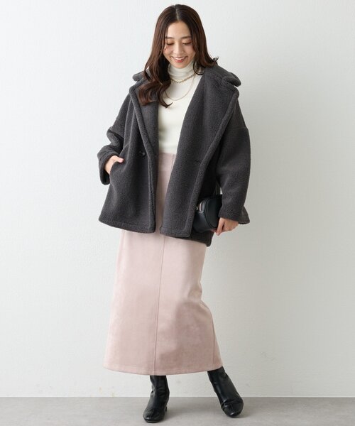 un dix cors（アンディコール）の「《ふんわり上品なこなれ感》ミクロボアコート（ピーコート・レディース・ブラウン/グレー・FREE）」の11枚目の写真