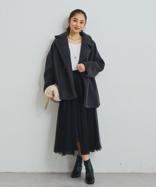 un dix cors（アンディコール）の「《ふんわり上品なこなれ感》ミクロボアコート（ピーコート・レディース・ブラウン/グレー・FREE）」の12枚目の写真