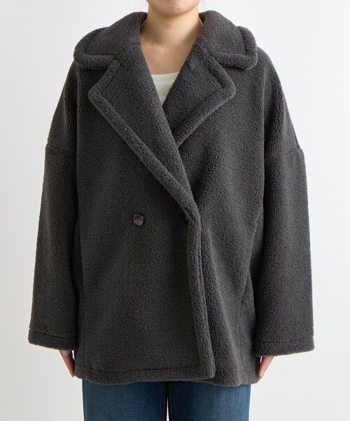 un dix cors（アンディコール）の「《ふんわり上品なこなれ感》ミクロボアコート（ピーコート・レディース・ブラウン/グレー・FREE）」の13枚目の写真