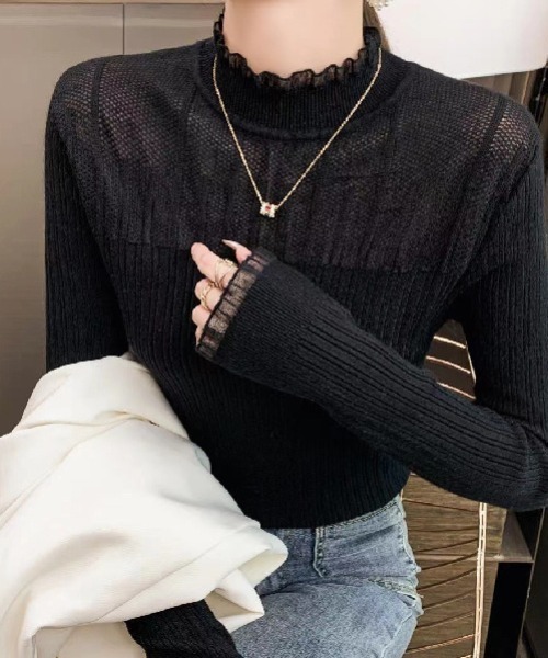 cammie(キャミー)の「プチハイネックフリルデザインニット(ニット/セーター・レディース・ホワイト/ブラック/ライトベージュ・FREE)」の5枚目の写真