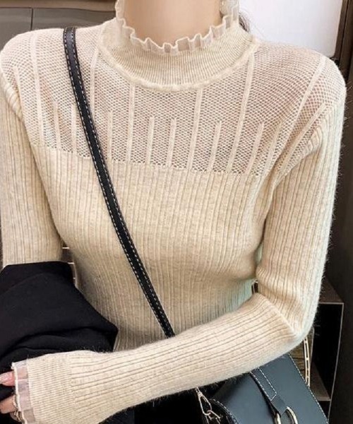 cammie(キャミー)の「プチハイネックフリルデザインニット(ニット/セーター・レディース・ホワイト/ブラック/ライトベージュ・FREE)」の6枚目の写真