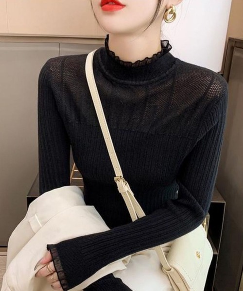 cammie(キャミー)の「プチハイネックフリルデザインニット(ニット/セーター・レディース・ホワイト/ブラック/ライトベージュ・FREE)」の9枚目の写真