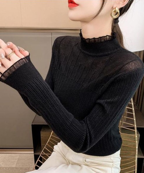 cammie(キャミー)の「プチハイネックフリルデザインニット(ニット/セーター・レディース・ホワイト/ブラック/ライトベージュ・FREE)」の11枚目の写真