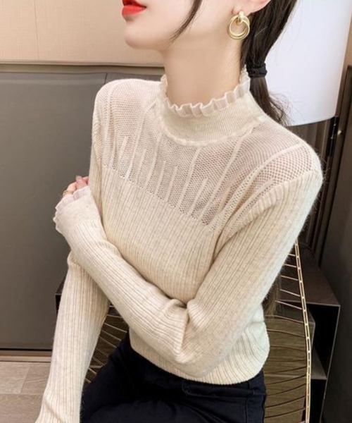 cammie(キャミー)の「プチハイネックフリルデザインニット(ニット/セーター・レディース・ホワイト/ブラック/ライトベージュ・FREE)」の12枚目の写真