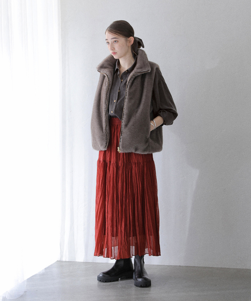 La TOTALITE（ラトータリテ）の「【洗える】シュシュSETピーチサテン起毛シャツ（シャツ/ブラウス・レディース・ブラウン/キャメル/バーガンディー・FREE）」の8枚目の写真